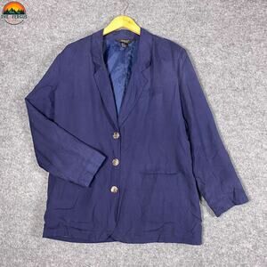 Options Melrose Blazer Navy Blue 100% Silk Single-Breasted Lagenlook Women's M